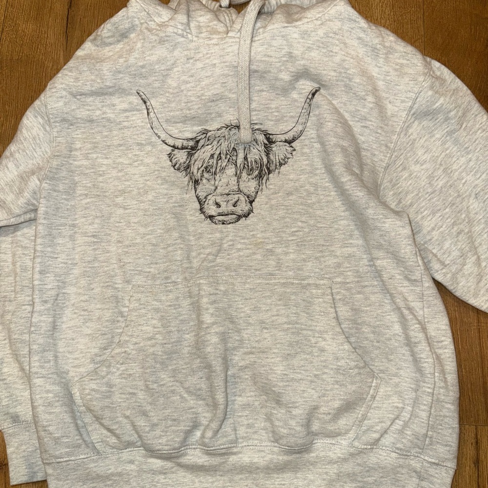 Gray Highland Cow Print Sweater